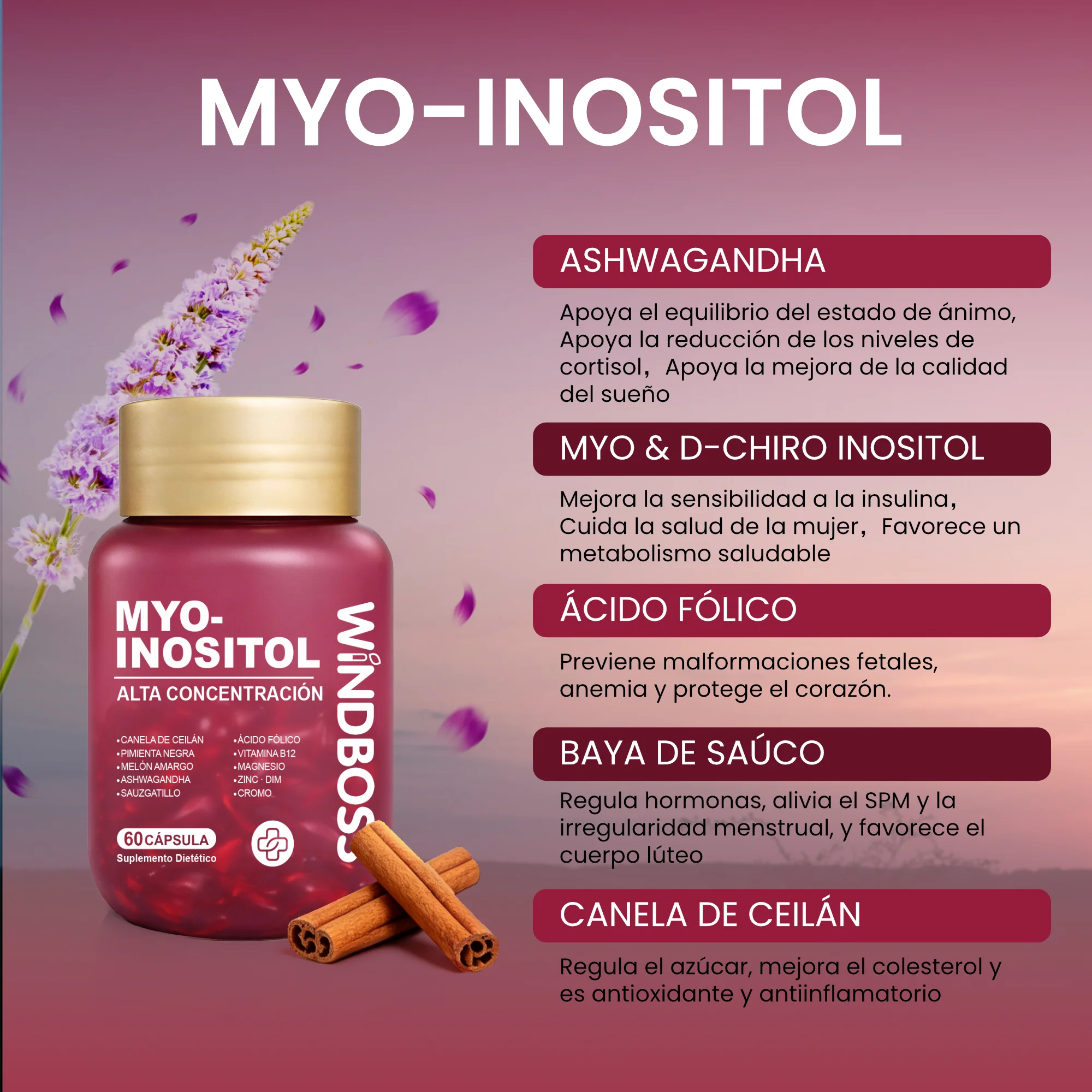 Windboss Cortisol Health + Myo-Inositol Softgel Mejorado – Suplemento 2 en 1 Alta Concentración, Fórmula con Hierbas y Vitaminas para Bienestar Diario y Equilibrio Natural, 120 Cápsulas Blandas - Image 4