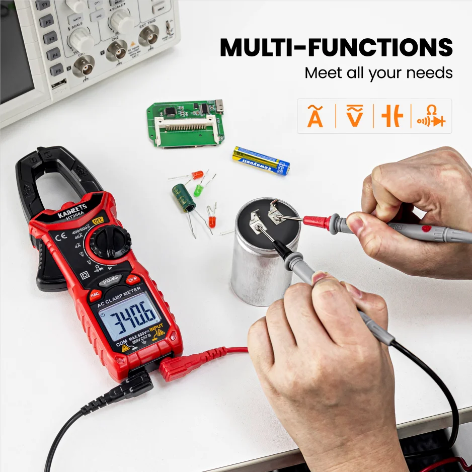 KAIWEETS HT206A Auto Ranging LCD Display Digital Multimeter Clamp Meter Current  Tester