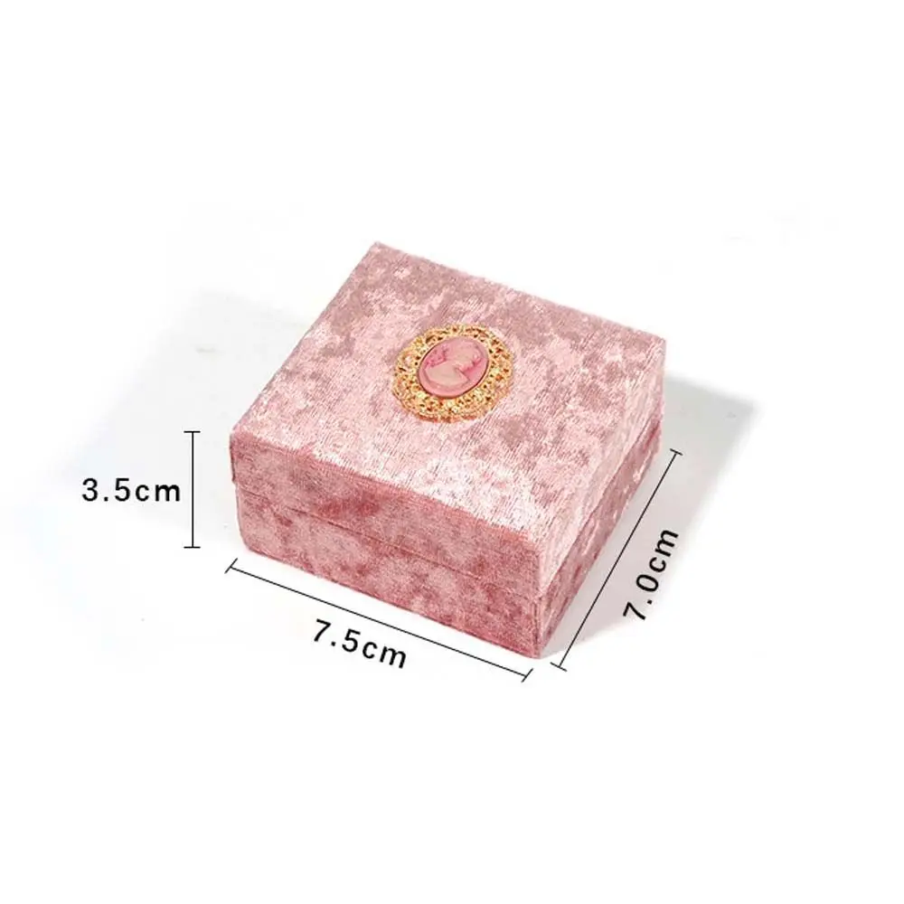 Pink Velvet Ring Box Vintage Lovely Square Shape Ring Storage Case Wedding Ring Women Gift Earrings Display