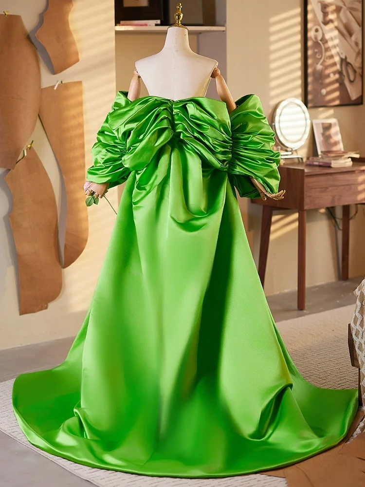 

Green Satin Wedding Cape ,Big Bow Shape With Train ,Bridal Jacket ,Fashion Accessories DJ445