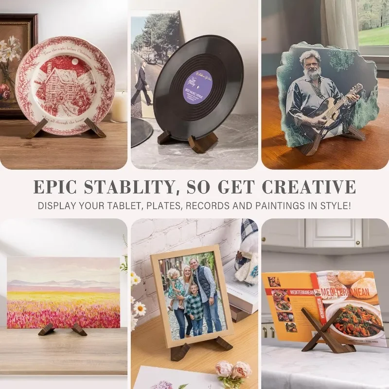 3 Pack Plate Stand for Display 6.5 Inch Plate Holder Display Holder Wooden Picture Frame Stand Decorative Table Top Easels