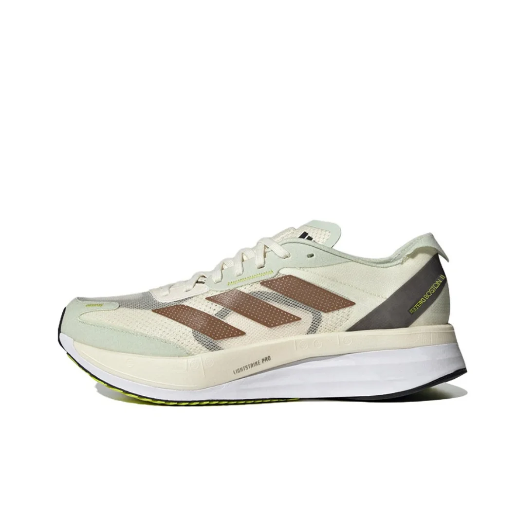 Adidas Original Adizero Boston 11 Marathon Running Shoes Low Top Shock Absorbing Sneakers Beige