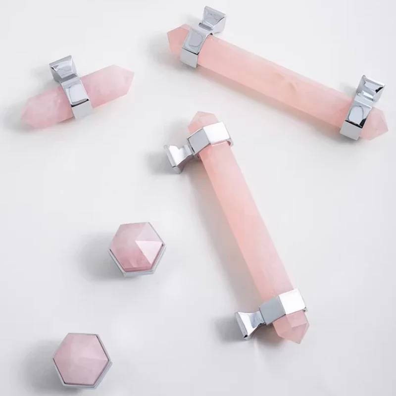 Luxury Natural Crystal Handle Elegant Bright Chrome Furniture Hardware Kitchen Cabinet Knob Door Handle Dresser Knob Drawer Pull