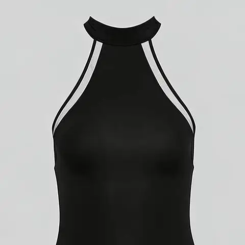 Mesh Sheer Cutout Long Sleeve Bodysuit Women High Neck Slim Fit Y2K Goth Streetwear Sexy Clubwear Bodycon Jumpsuit