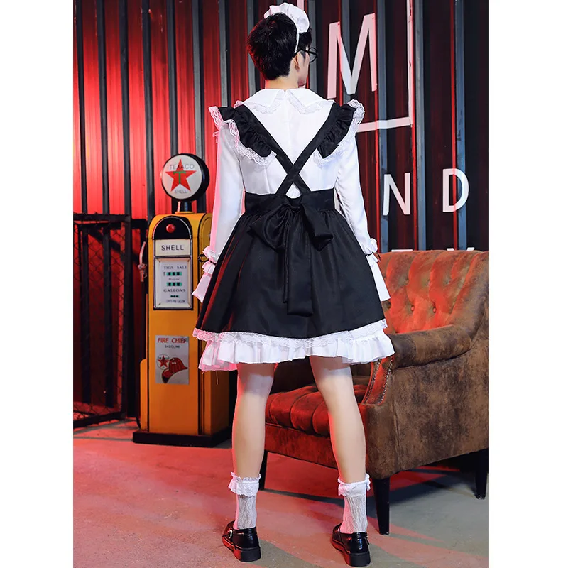 Mulheres Vestido Homens Maid Traje Preto Branco Uniforme Halloween Engraçado Bachelor Party Traje Sweet Lolita Vestido Maid Cosplay para Homens