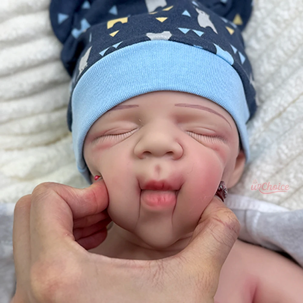 Pascale 47cm Soft Full Silicone Reborn Doll Sleepy Baby with Natural Relaxed Smile for Parenting Simulation Birthday Gifts