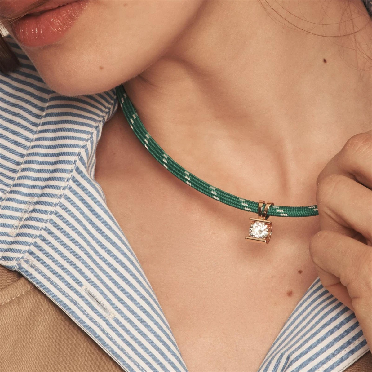 Hot selling dopamine woven color rope zircon necklace with personalized retro style, gold-plated color preservation