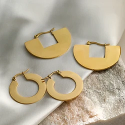 NEWBUY Simple Design Geometric Shape Hoop Earrings For Women Gold Color Stainless Steel Earring Femme Bijoux