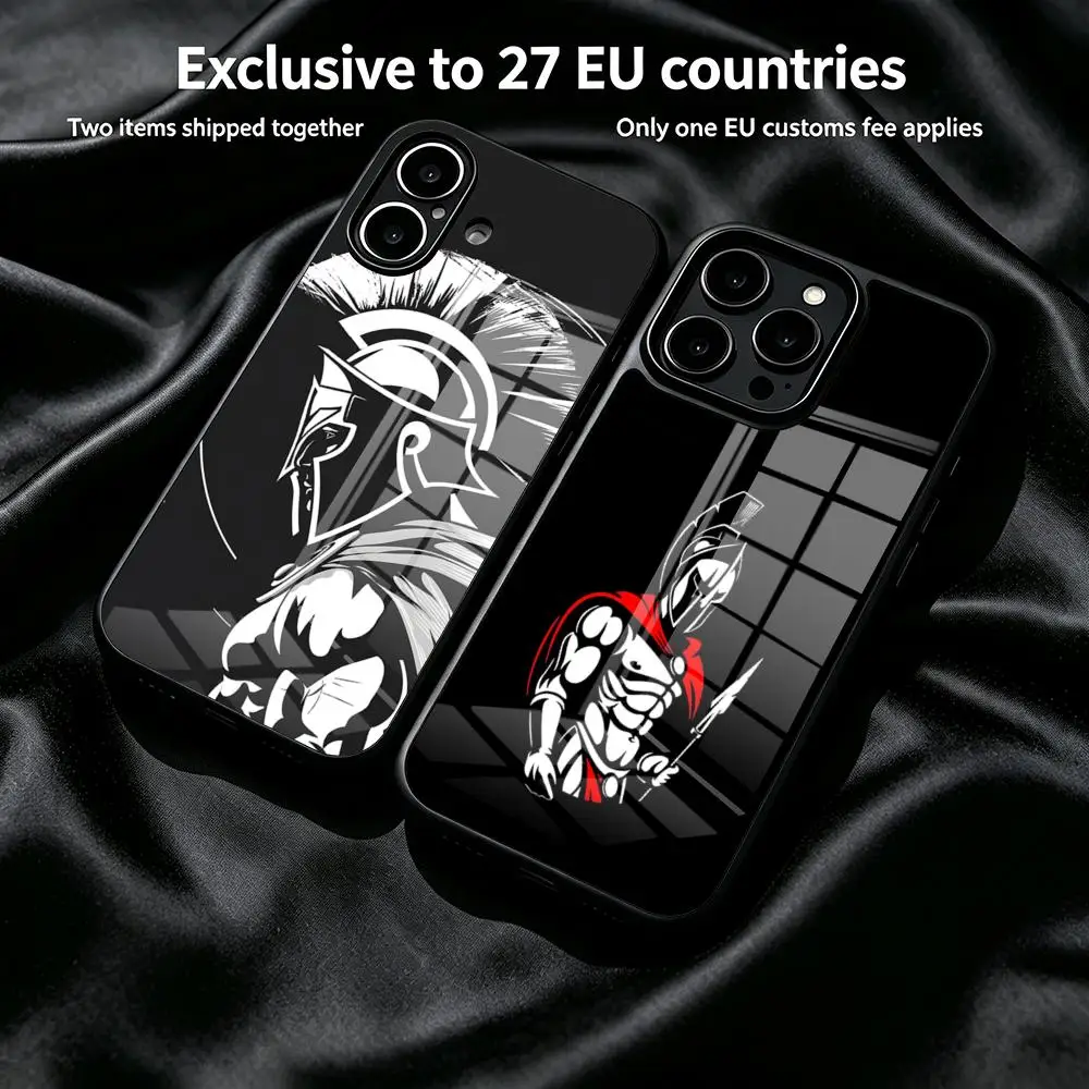 Чехол для телефона Spartan Warrior для iPhone 17 Air 16 E 15 Plus Pro Max, стеклянная крышка-рамка, жесткий корпус