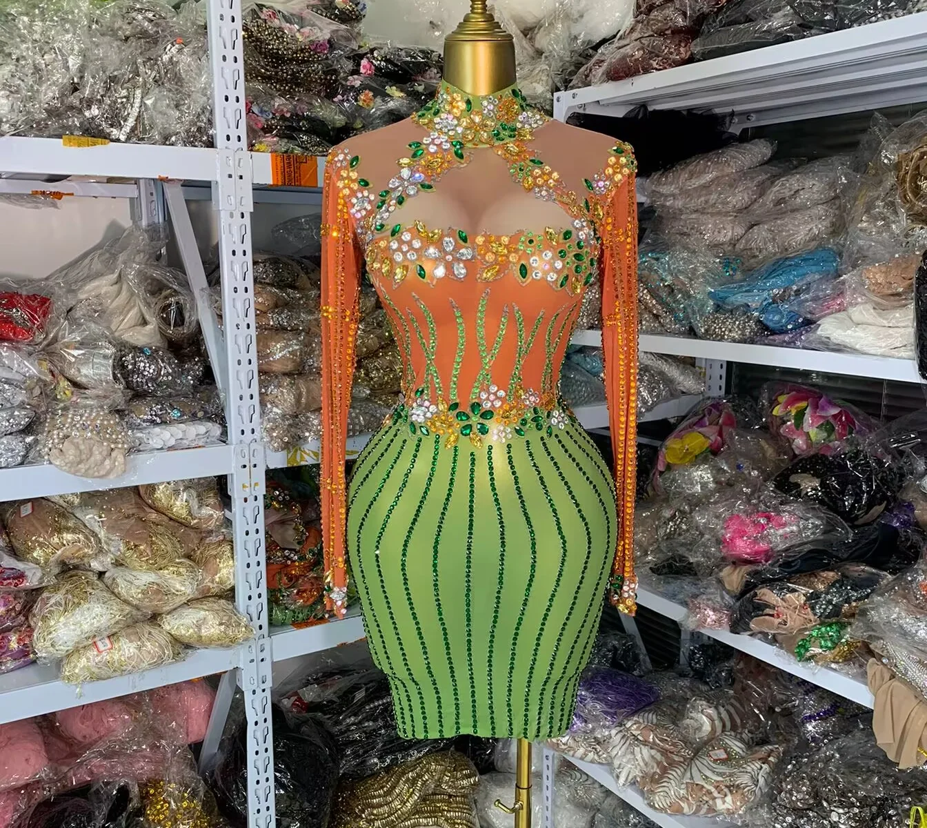 Women Birthday Dress Luxury Brightly Coloful Printed Crystal Beading Spandex Bodycon Mini Dress For Black Girls Music Festival