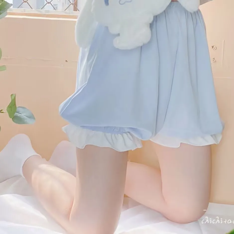 Legging Lolita Chic Manis Celana Dalam Melar Ruffle Renda Gotik Wanita Celana Pendek Lucu Legging JK Kawaii Feminin