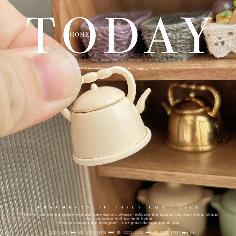 Dollhouse Accessories 1:12 Miniature Food and Play Ornament Simulation Cute INS Style Mini Retro Teapot Tea Pot