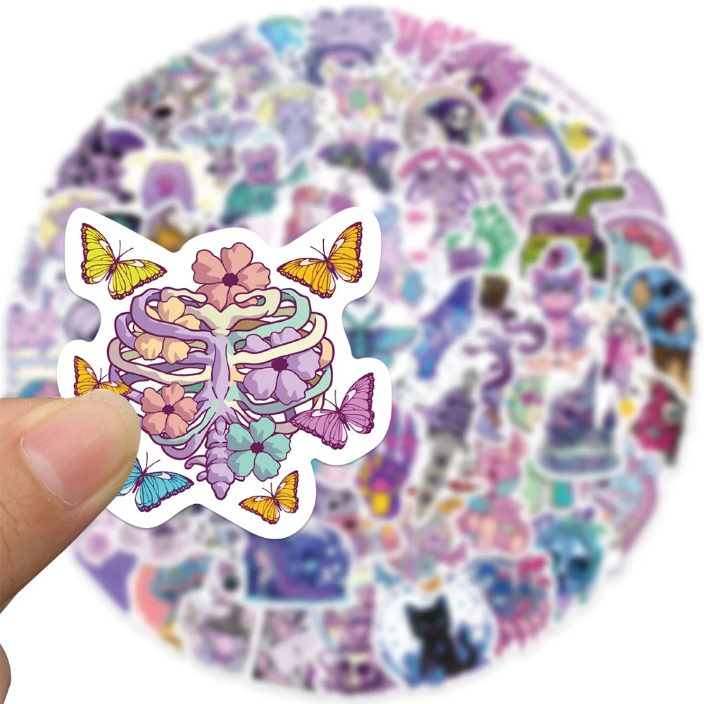 65pcs Cartoon Purple Gothic Stickers For Phone Suitcase Laptop Ipad Scrapbook Stationery Goth Sticker Scrapbooking Material