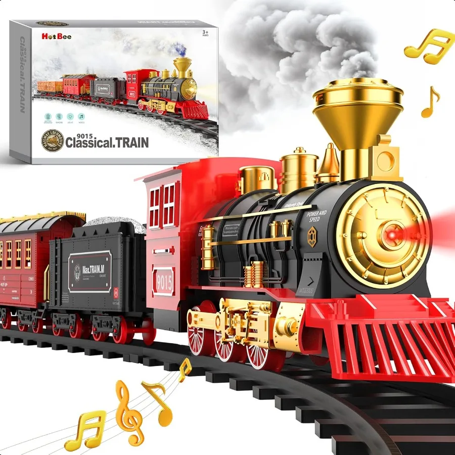 

Hot Bee Train Set Train Toys for Boys with Smokes Lights and Sound Toy Train Set for Under Christmas Tree Toddler Model Trains