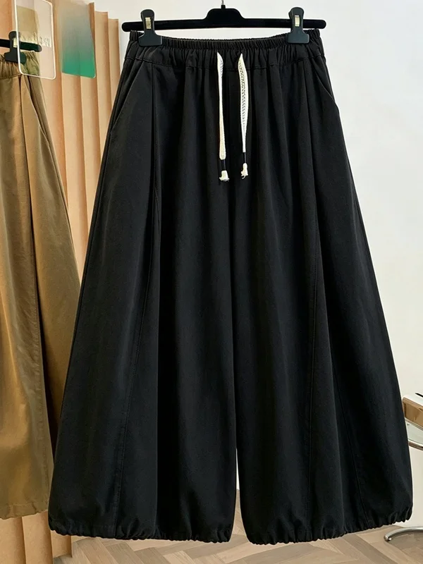 Authentic Autumn Thick Wide Leg Pants Loose Fit Cotton Casual Lantern Pants High Waist Straight Cut Women's Premium Quality