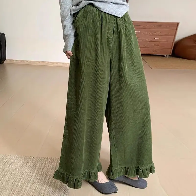 

Japanese Retro Lace Wide-leg Pants 2025 Spring Women's Casual High Waist Nine-point Wide-leg Pants