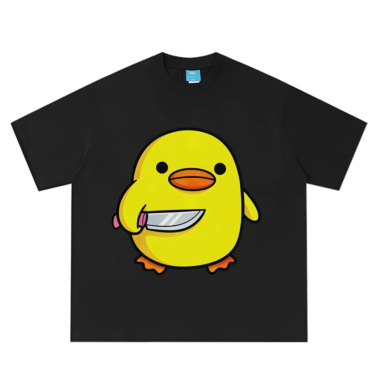 Funny Duck with Knife Graphic Print Men Women Fashion Hip Hop Short-sleeved T-shirt Summer Loose Casual Cotton Harajuku T-shirts
