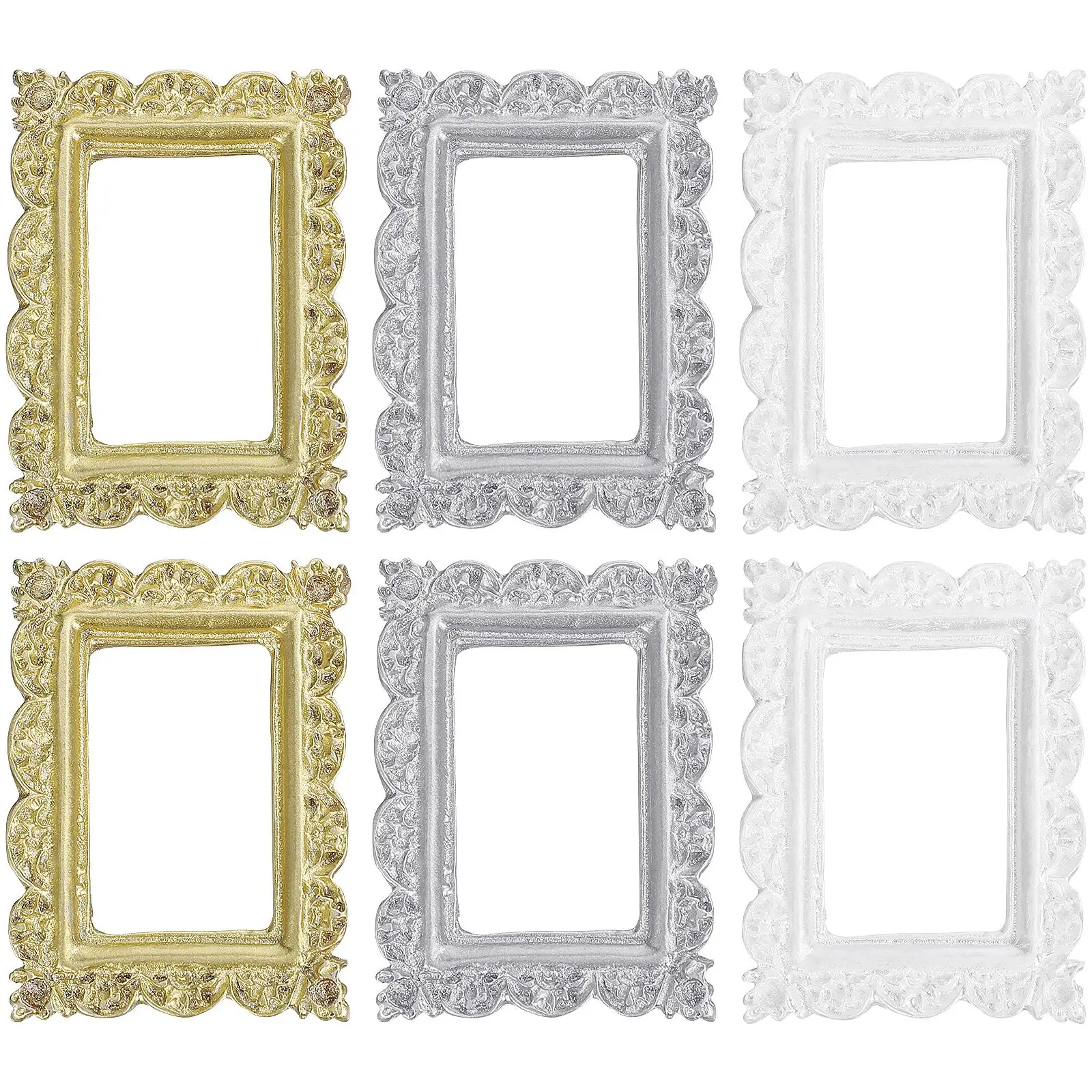 6Pcs Vintage Miniature Picture Frame House Mini Photo Frame Props6Pcs DIY Miniature Photo Frames Resin Crafts Decor