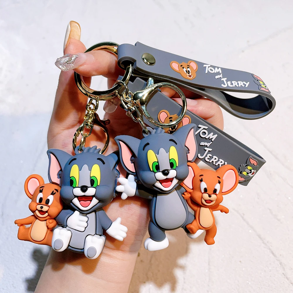 Tom and Jerry Anime Cartoon Ornament Keychain Car Key Bag Pendant Cute Cat And Mouse Action Doll Collectibles Kids Gift Toys