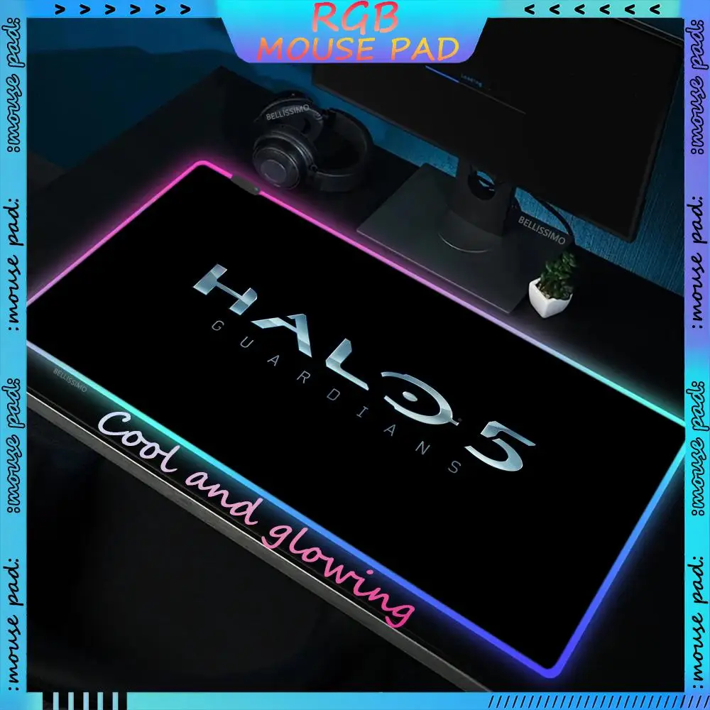 RGB H_Halo 5 G_Guardians Anime Desk Mat Gaming Computer Cabinet Gaming Desk Accessories Keyboard Pad Rubber Luminous Mouse Pad