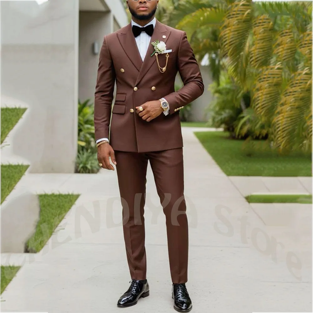 

Elegant Double Breasted Men‘s Suit 2 Pieces Slim Fit Peak Lapel Jacket Pants Set for Formal Business Party Luxury Tuxedo