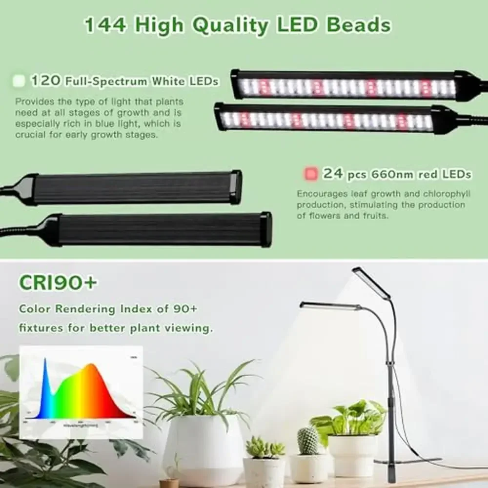 LED ثنائي الرأس معقوفة الطيف الكامل تنمو ضوء تخصيص الموقت و يعتم ارتفاع قابل للتعديل توفير المساحة مصباح نبات داخلي