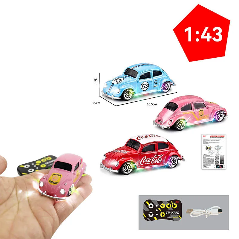 Mini RC Alloy Car With Light 1:43 Double Control High-Speed Drift Racing Car Toy Vechile