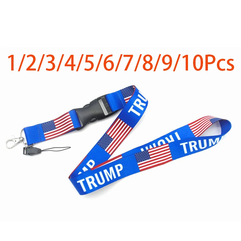 1-10Pcs USA Flag Make America Great Again Trump Lanyards Key Id Badge Holder Keychain Straps For Mobile Phone