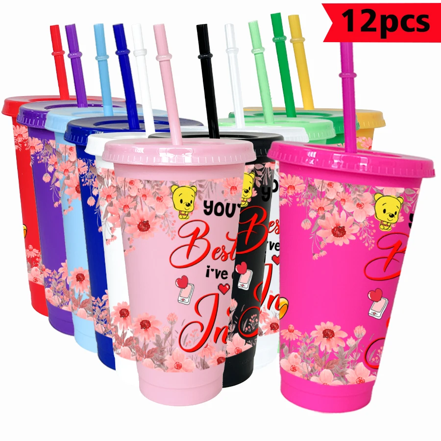 

12 pcs/pack Disney, Winnie the Pooh, floral 26oz colorful plastic tumbler birthday party drinking utensils juice coffee cup
