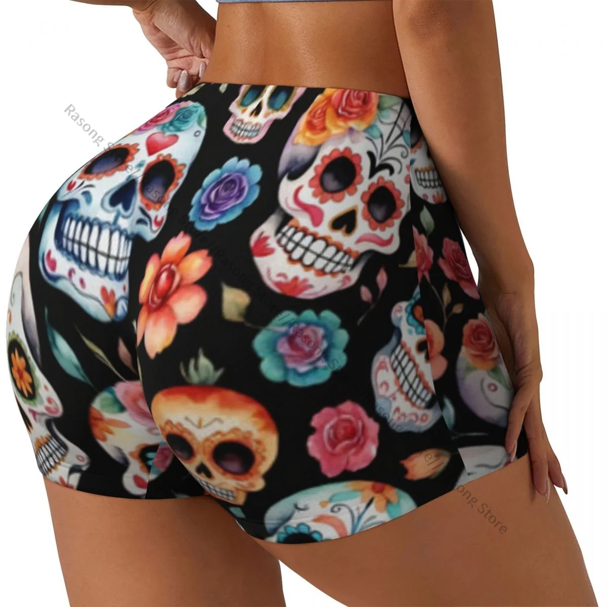 Women Yoga Shorts Day Of The Dead Sugar Skull Workout Shorts Fitness quick-dry Ladies Yoga Gym Running Short Pants Sportswear