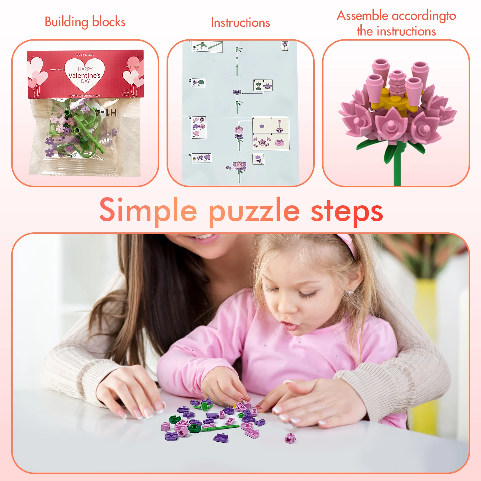 Pretty Flower Building Blocks Rose Valentine's Gifts 24 StylesLavender Peach Lily Of The Valley Tulip Bricks DIY Home Ornaments