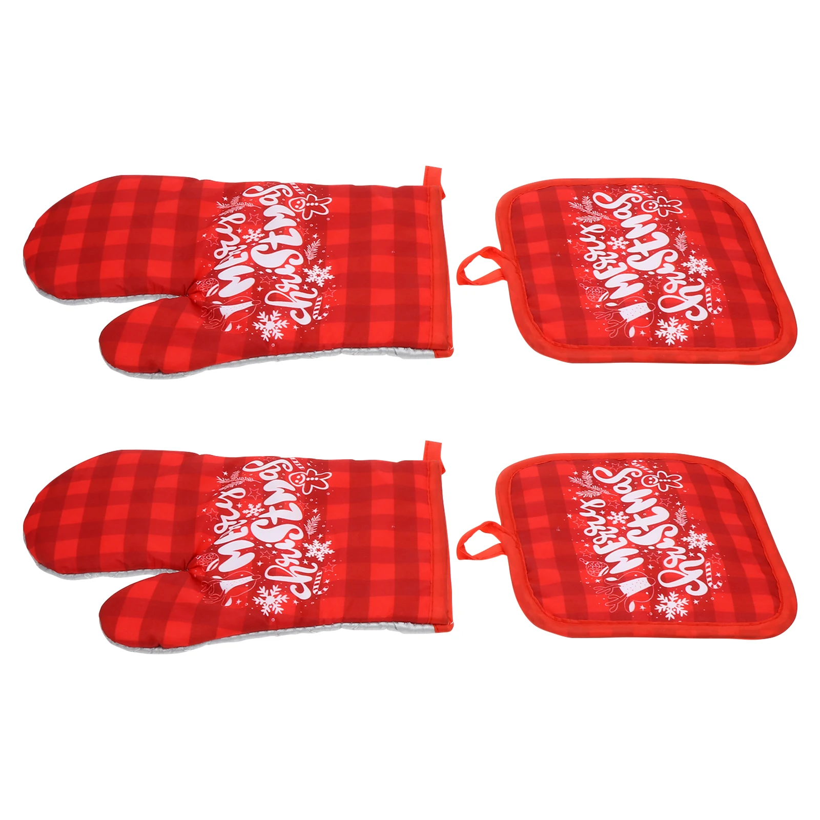 

2 Sets Red Christmas Oven Gloves Heat Insulating Kitchen Baking Protection H Supplies Easy Clean Hanging Design