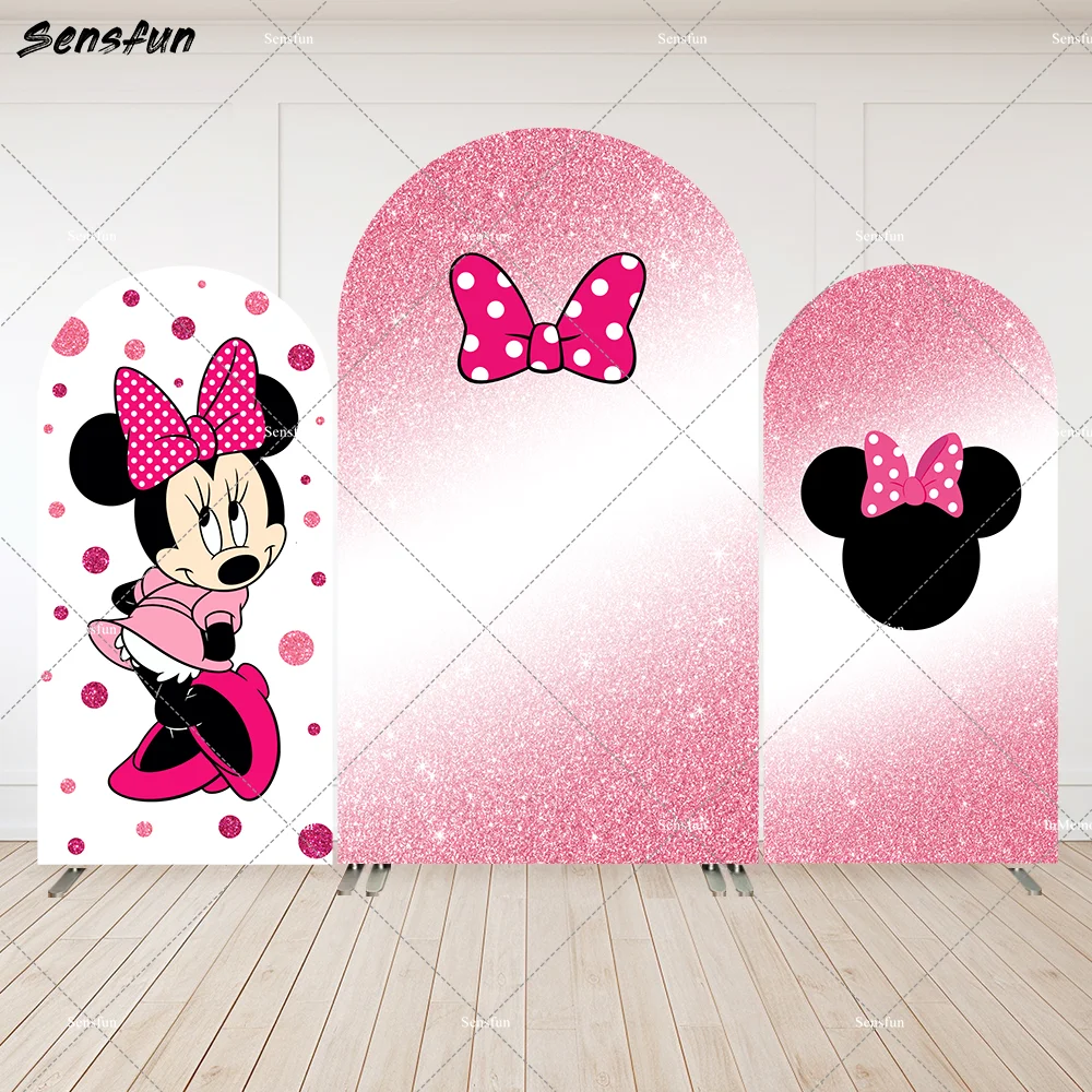 

Baby Shower Decoration Disney Minnie Mouse Arched Backdrop Cover Newborn Girls Chiara Wall Party Banner Doubleside