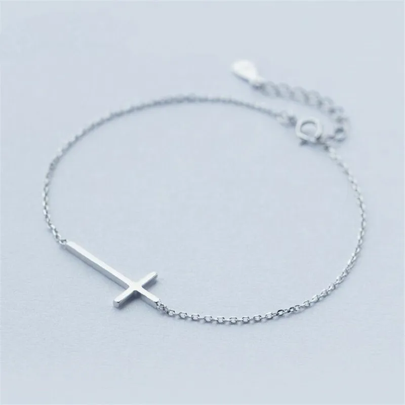 

New Simple Fashion Female Glossy Cross 925 Sterling Silver Jewelry Personality Popular Exquisite Bracelets SL001