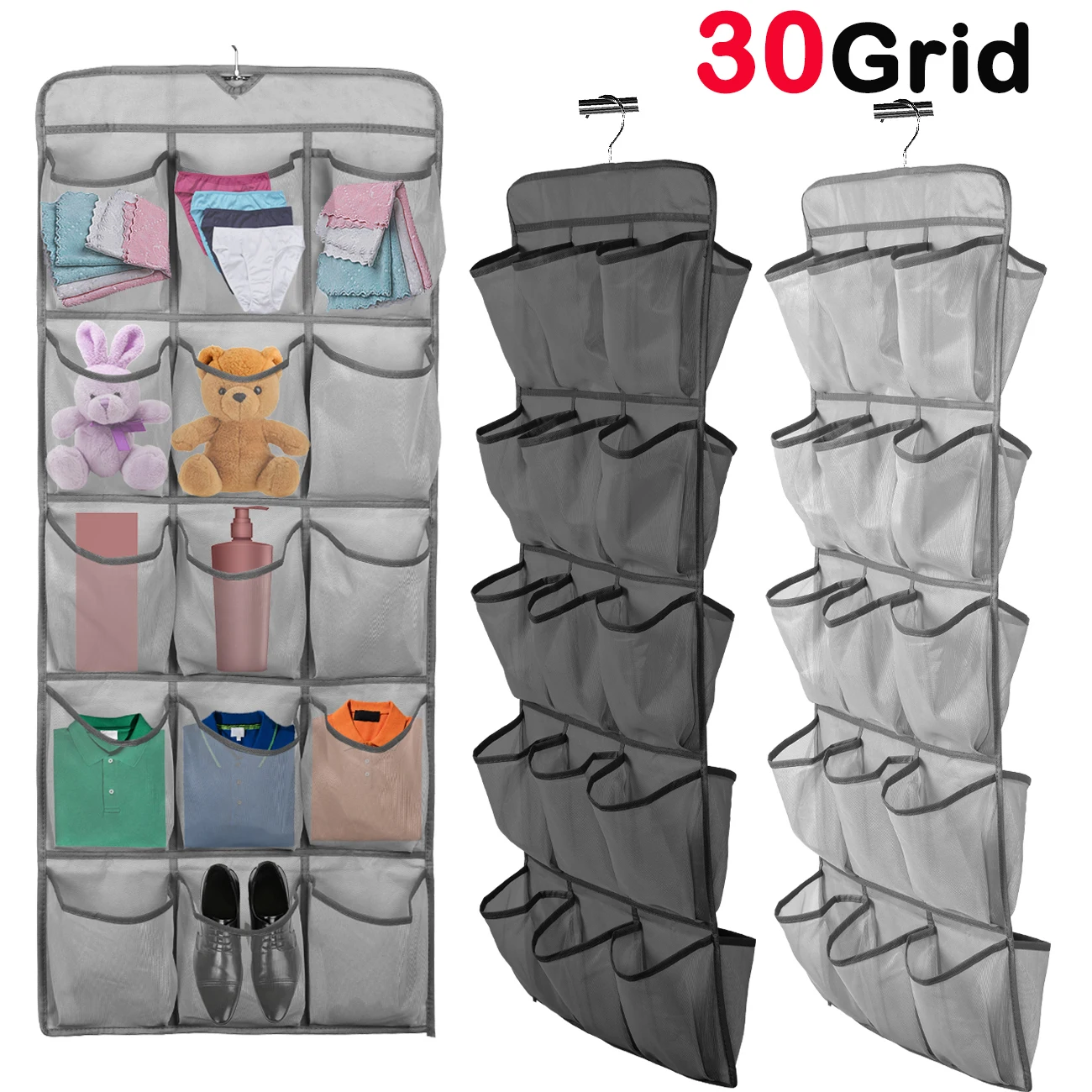 30 Grid Hanging Shoe Storage Bag Space Saving Closet Organizer With Double-Side for Wardrobe Multipurpose Clothes Organizer