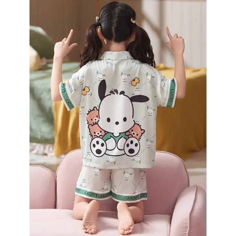

Новая шелковая пижама Sanrio Pacha с собакой, Женская Повседневная и удобная крутая дышащая легкая домашняя детская пижама с мультипликационным рисунком