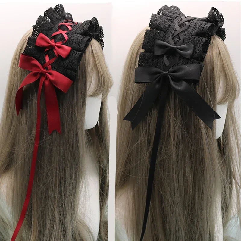 Gótico Bowknot Doce Cabelo Hoop, Lolita Lace Flower Headband, Anime Maid Headwear, Acessório Cosplay, Drop Shipping