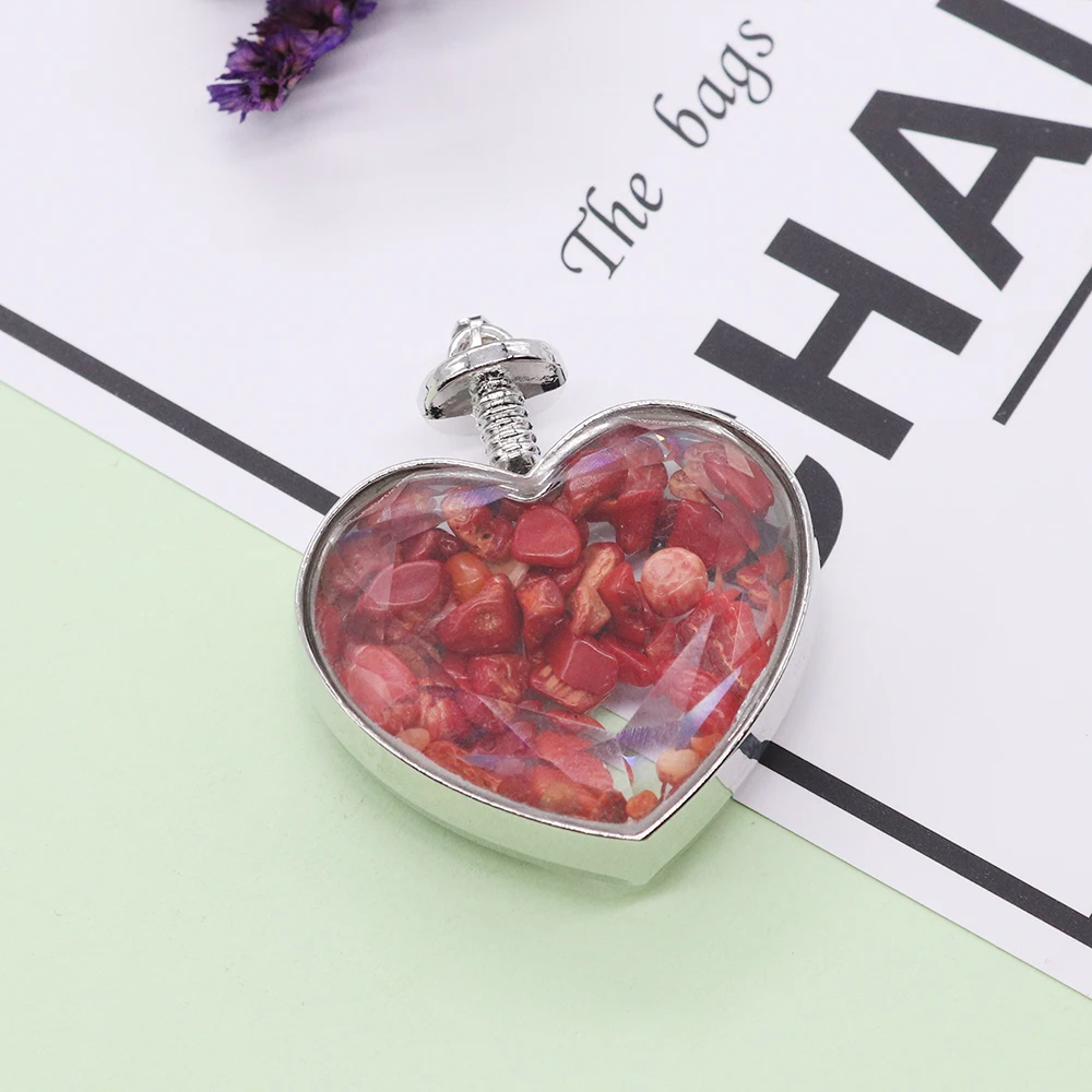 Natural Gravel Tumbled Mini Crushed Stone Heart Wishing Bottles Quartz Agate Pendant Chips Beads for Jewelry Making DIY Necklace