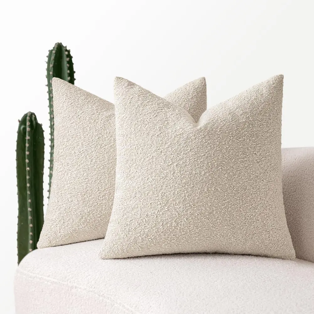 

22X22 H Decorative Pillow Covers For Couch Bed Set Of 2 Textured Boucle Neutral Throw Pillows Natural Beige Accent Solid Euro