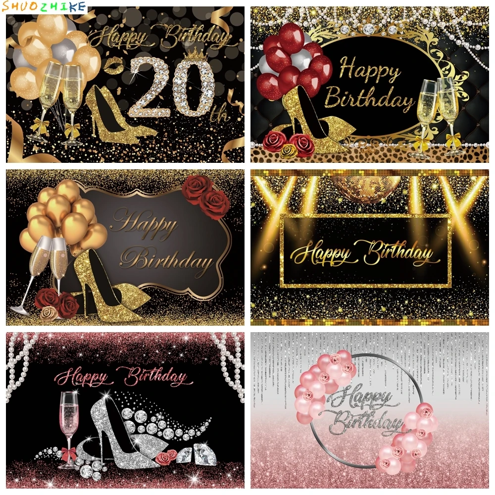 Compleanno per adulti Ballon Glitters Diamond Champagne Fondale fotografico Sfondi fotografici personalizzati per studio fotografico