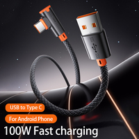 USB Type C 120W 6A Fast Charge Data Cable 90 Rotation Elbow Cord for Playing Game For Xiaomi Samsung S24 Huawei Braid USB C Line