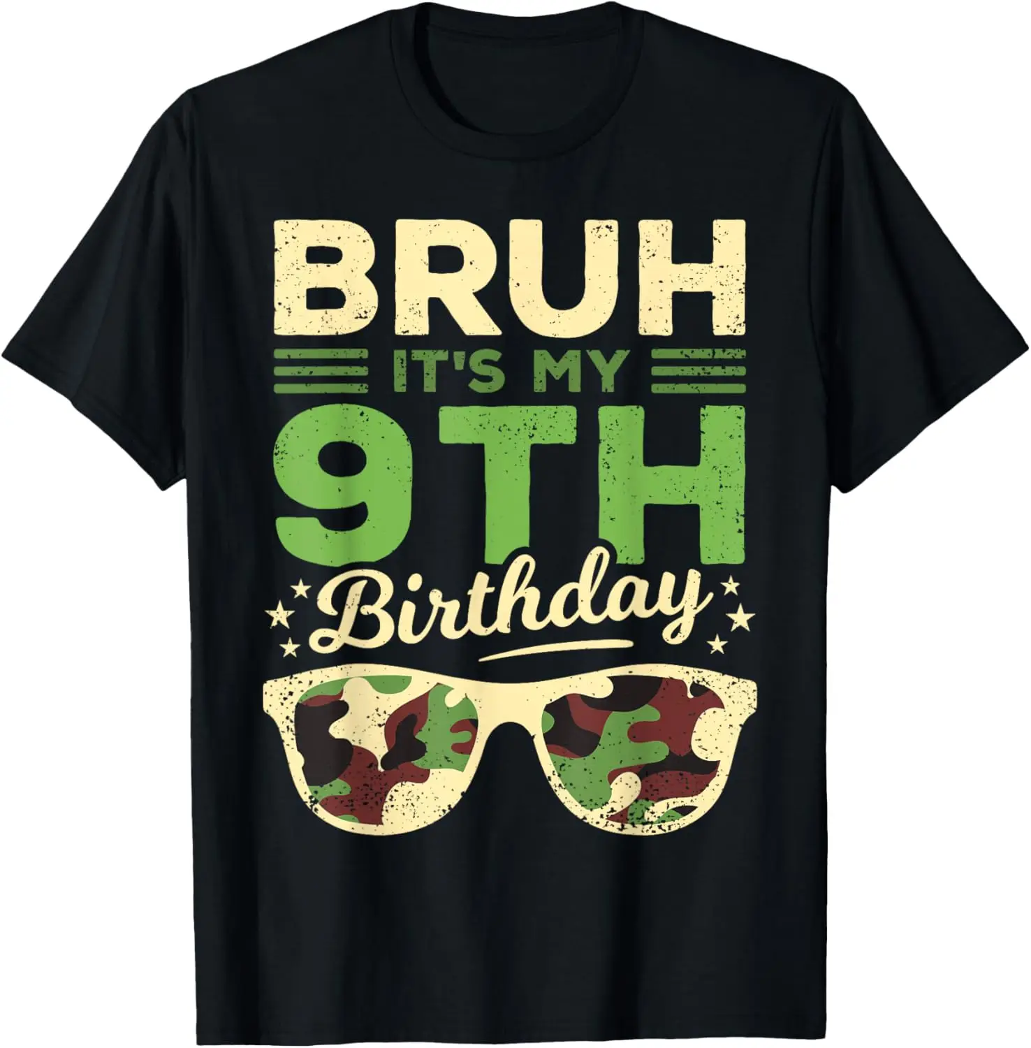 

Bruh It's My 9th Birthday 9 Year Old Retro Camo Sunglasses T-Shirt