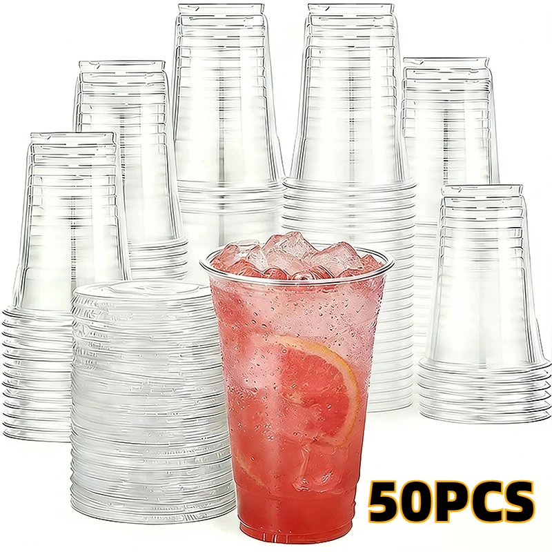 

50PCS Disposable Plastic Cups Transparent Cups Party Weddings Holidays Coffee Milkshakes Cold Drinks