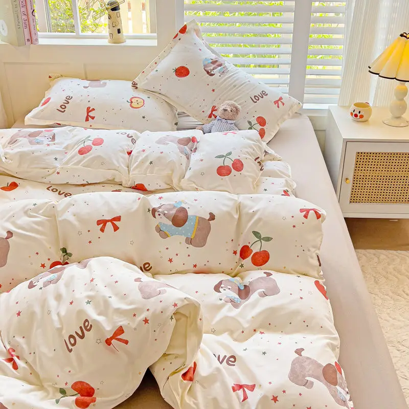 

Lucky Dog Bedding Set Cute Cartoon No Filler Twin Full Size Duvet Cover Flat Sheet Pillowcase Fashion Girls Boys New Bed Linen