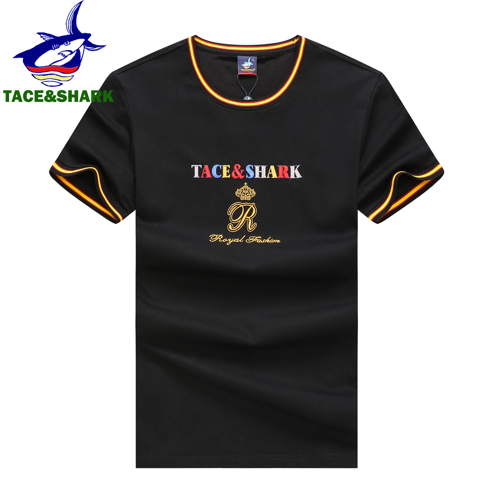 TACE&SHARK Letter Embroidery T Shirt 2023 Summer Fashion T-shirts Clothing Mens Casual Cotton Tshirts Tops 3XL