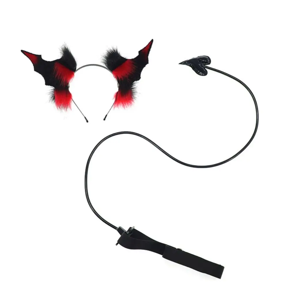 

New Dark Gothic Demon Horns Headband Heart Black Demon Tail Prop Cosplay Costume Party
