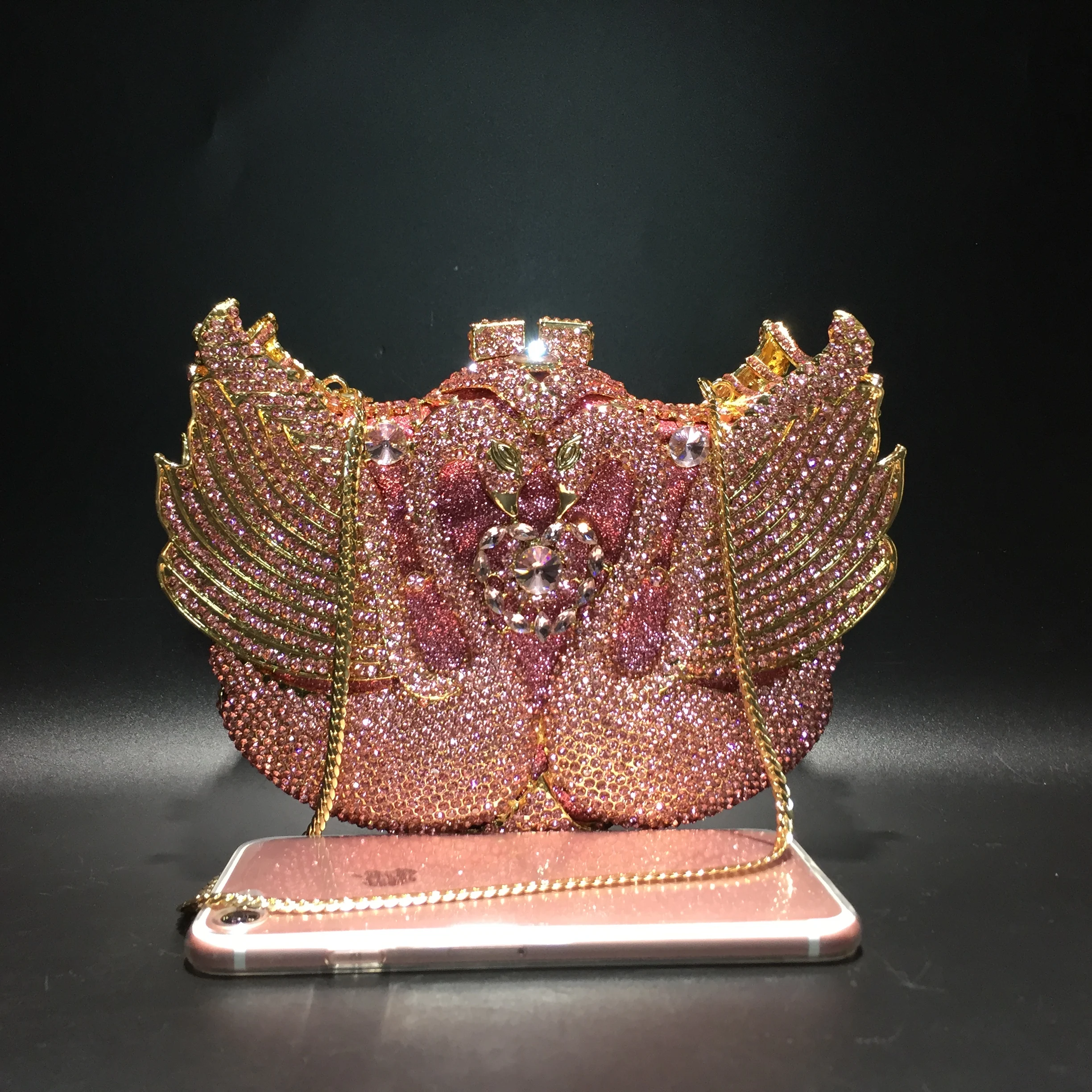 Chain New Product Hot Sale Ladies Purse Crystal Stone Evening Bags Swan Lady Purses Design Swan Clutch Bag