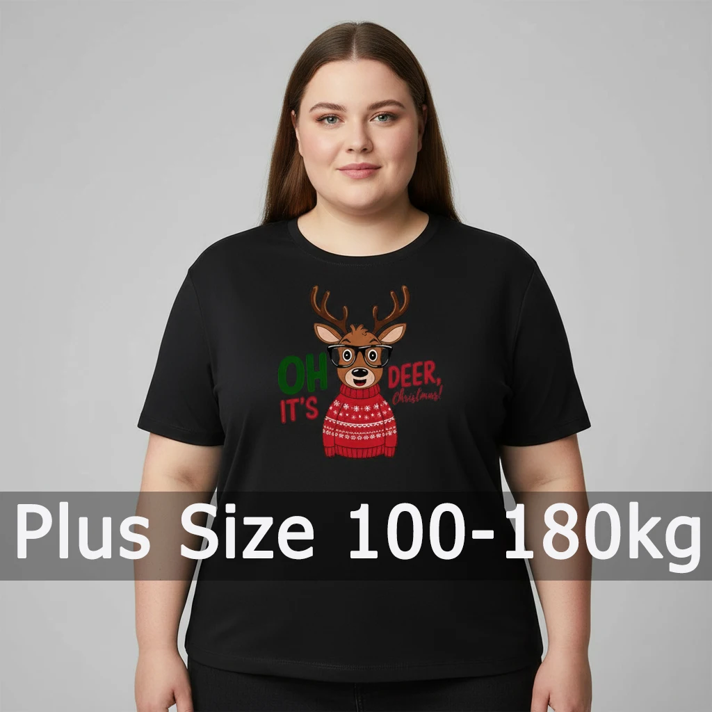 Camiseta de natal feminina plus size impresso algodão t jesus cristo yule 6xl 7xl 100-180kg manga curta tamanho grande roupas femininas