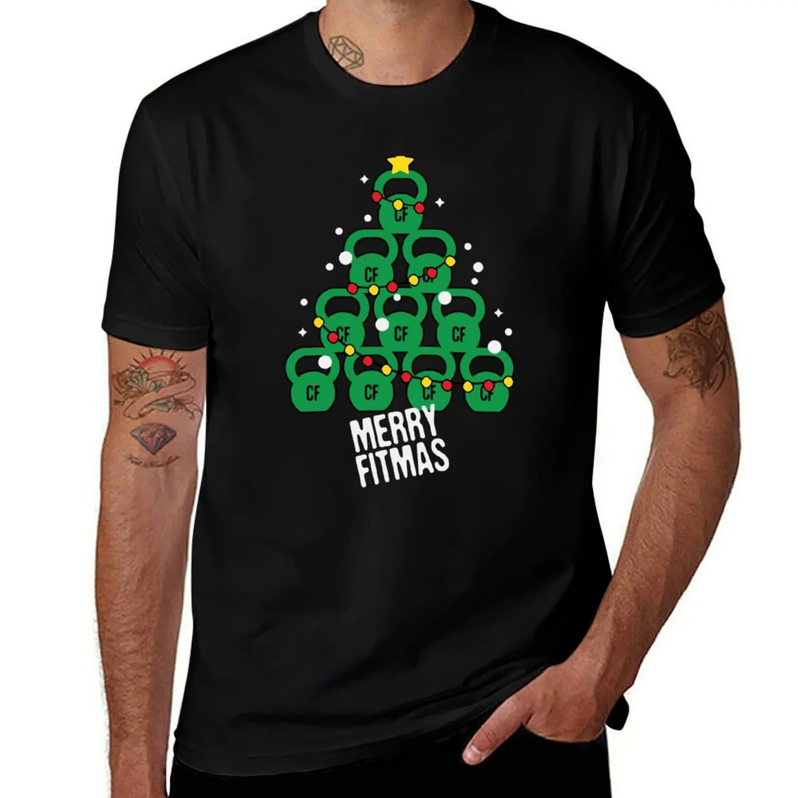Kettlebell tree, Merry Christmas tree, Xmas workout, Merry Fitmas, Weightlifter T-Shirt man t shirt heavy cotton T-Shirt