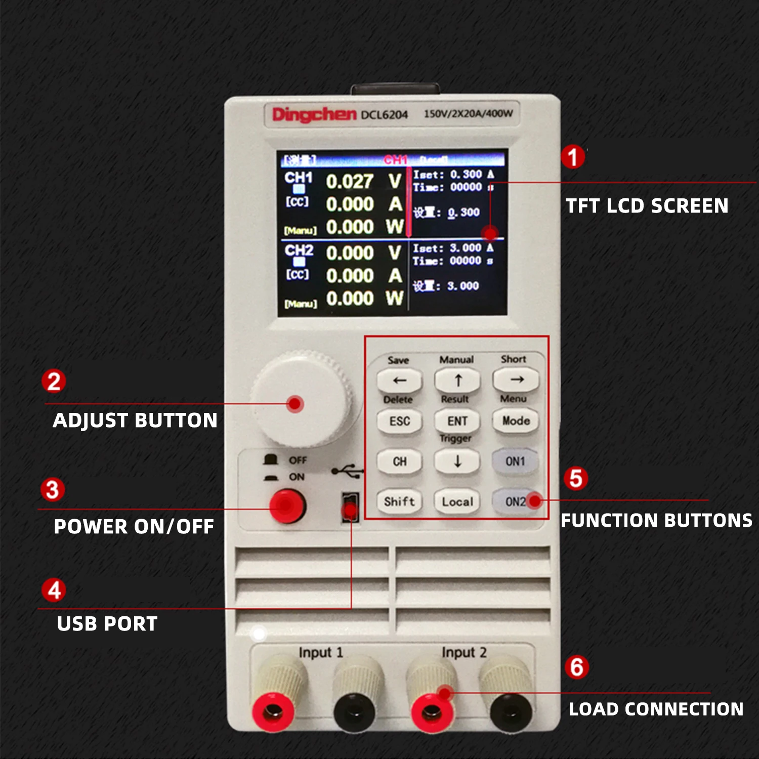 DC Electronic Load Programmable RS232 Communication 400W 600W Single and Dual Channel Digital Load Battery Tester 0-150V 0-40A